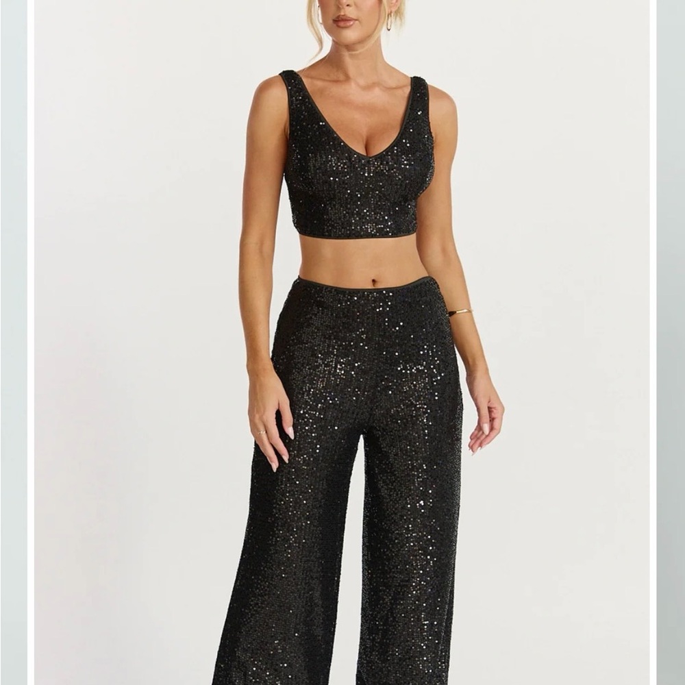 Showpo Black Sequin Wide-Leg Pants